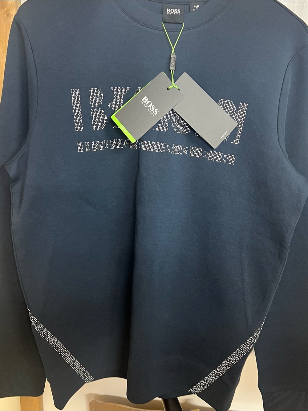 Boss Navy Sweatshirt with White Dotted Logo